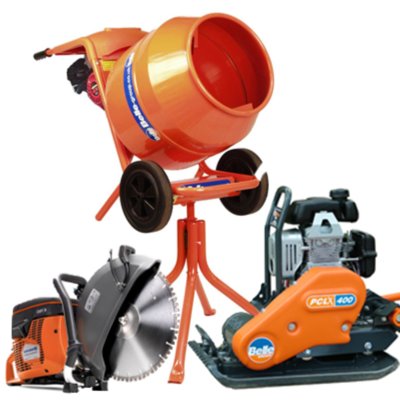 Cement Mixer, Disc Cutter & Vibrating Plate Hire Package